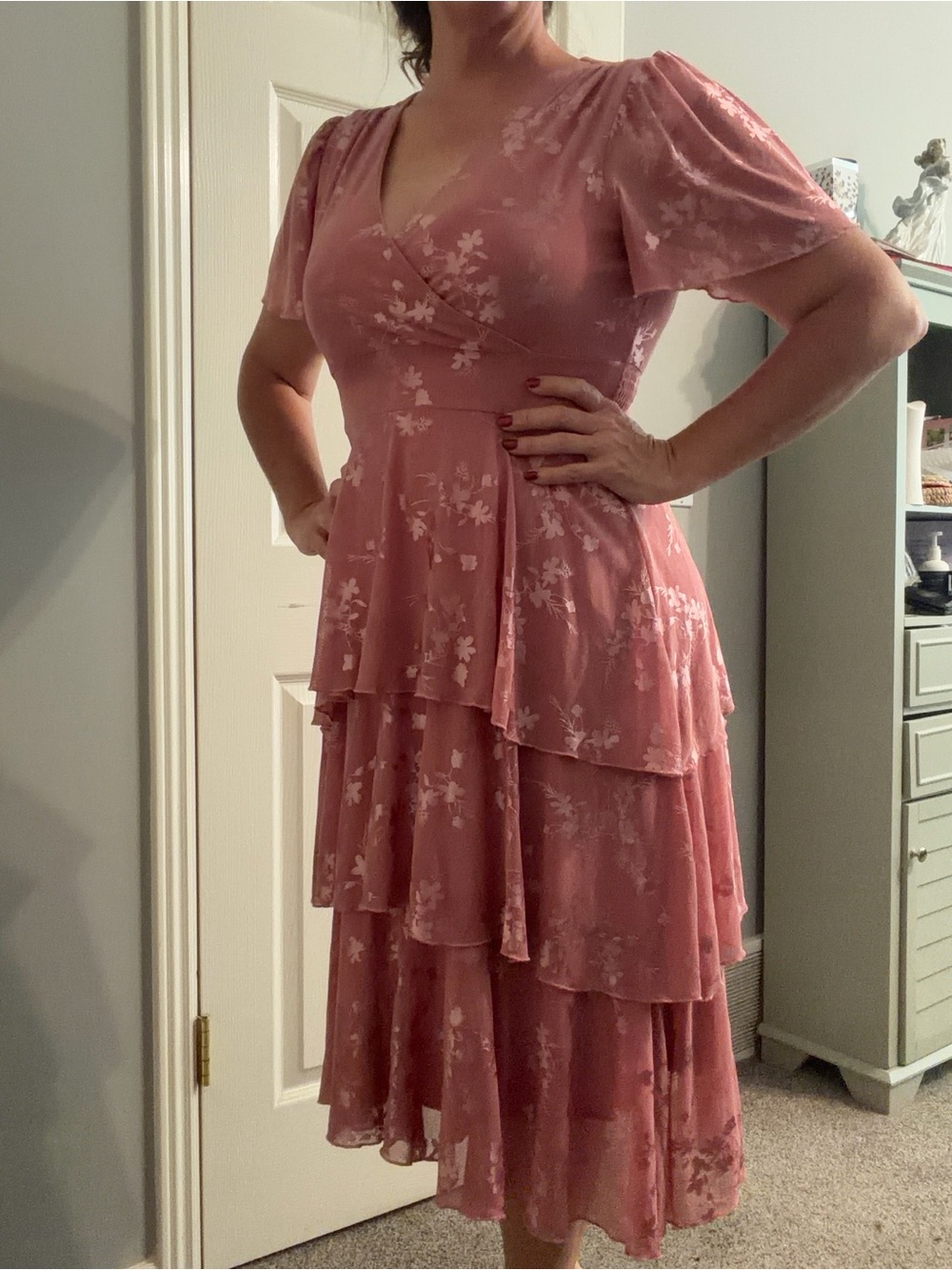 Tiered Midi Dress - Shimmery Rose Pink